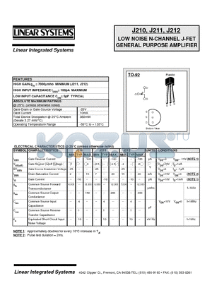 LSJ210-2 datasheet - LOW NOISE N-CHANNEL J-FET GENERAL PURPOSE AMPLIFIER