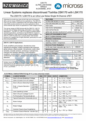 LSK170A_SOT-23 datasheet - Ultra Low Noise Single N-Channel JFET