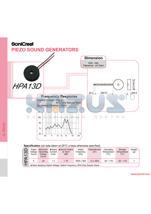 HPA13D datasheet - PIEZO SOUND GENERATORS