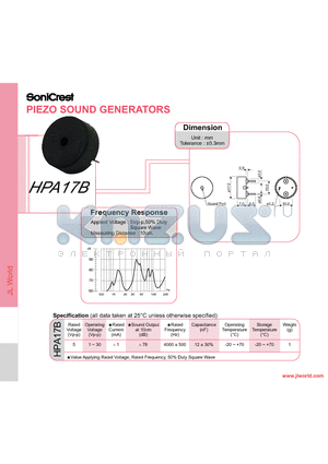 HPA17B datasheet - PIEZO SOUND GENERATORS