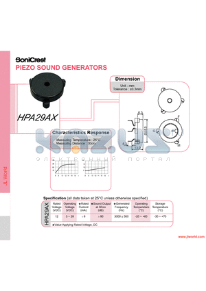 HPA29AX datasheet - PIEZO SOUND GENERATORS