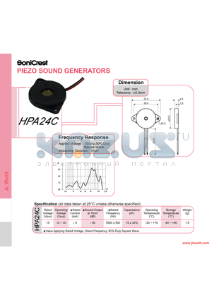 HPA24C datasheet - PIEZO SOUND GENERATORS