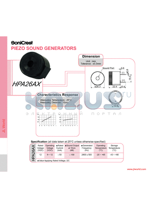 HPA26AX datasheet - PIEZO SOUND GENERATORS