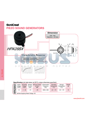 HPA28AX datasheet - PIEZO SOUND GENERATORS