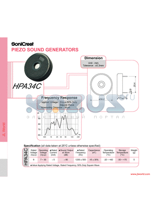 HPA34C datasheet - PIEZO SOUND GENERATORS