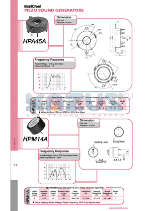 HPA45A datasheet - PIEZO SOUND GENERATORS