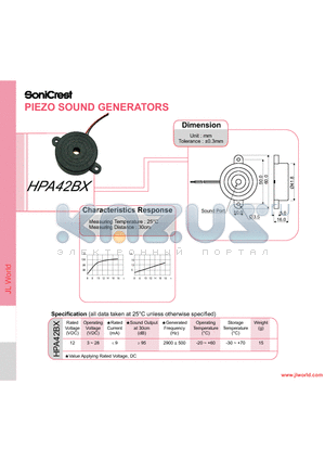 HPA42BX datasheet - PIEZO SOUND GENERATORS