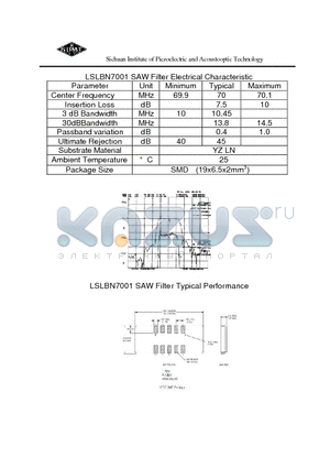 LSLBN7001 datasheet - SAW Filter Electrical Characteristic