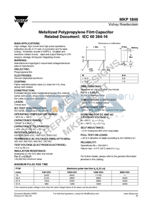 MKP1846 datasheet - Metallized Polypropylene Film Capacitor Related Document: IEC 60 384-16