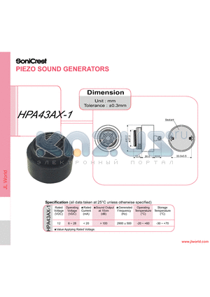 HPA43AX-1 datasheet - PIEZO SOUND GENERATORS