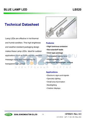 LB520 datasheet - BLUE LAMP LED