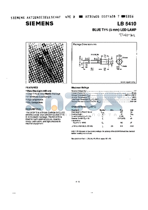 LB5410 datasheet - BLUE T1 (5mm) LED LAMP