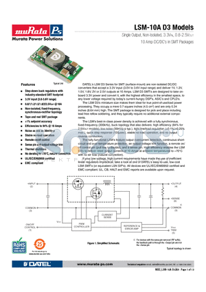 LSM10A-D3 datasheet - Single Output, Non-Isolated, 3.3VIN, 0.8-2.5VOUT 10 Amp DC/DCs in SMT Packages