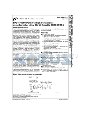 HPC167064 datasheet - High-Performance microController with a 16k UV Erasable CMOS EPROM