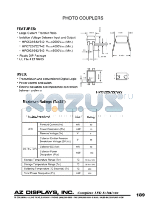 HPC722 datasheet - PHOTO COUPLERS