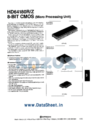 HD64180RCP datasheet - HD64180R/Z 8-BIT CMOS (Micro Processing Unit)