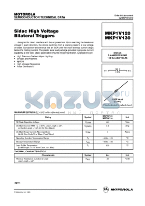MKP1V120 datasheet - SIDACs 0.9 AMPERES RMS 110 thru 280 VOLTS