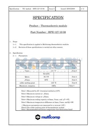 HPE-127-10-08 datasheet - Thermoelectric module