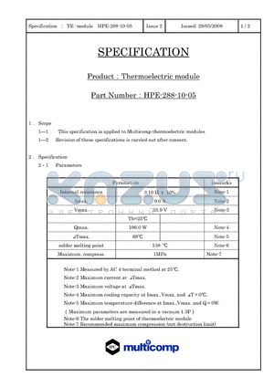 HPE-288-10-05 datasheet - Thermoelectric module