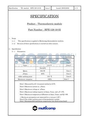HPE-128-10-05 datasheet - Thermoelectric module