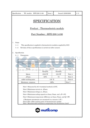 HPE-200-14-06 datasheet - Thermoelectric module