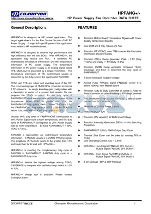 HPFANG-XISTR datasheet - HP Power Supply Fan Controller DATA SHEET