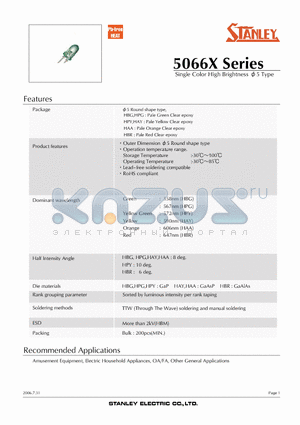 HPG5066X datasheet - Single Color High Brightness v5 Type