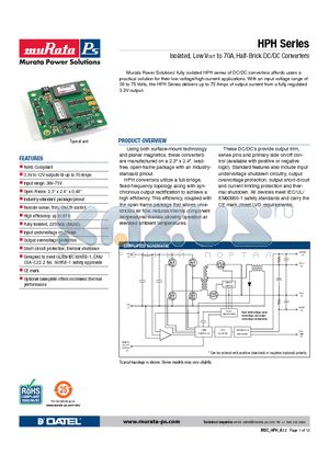 HPH-3.3/70-D48NBHC datasheet - Isolated, Low VOUT to 70A, Half-Brick DC/DC Converters