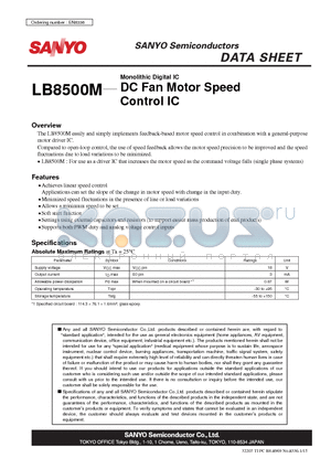 LB8500M datasheet - Monolithic Digital IC DC Fan Motor Speed Control IC
