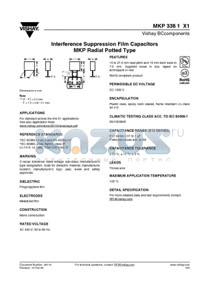 MKP3381X1_08 datasheet - Interference Suppression Film Capacitors MKP Radial Potted Type