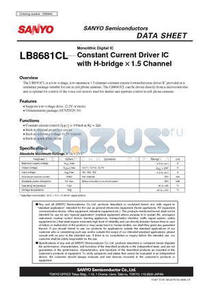 LB8681CL datasheet - Monolithic Digital IC Constant Current Driver IC with H-bridge  1.5 Channel