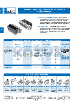 GMR7590C-15P2BP datasheet - Right Angle Mount Micro-D Connectors Compact Flange