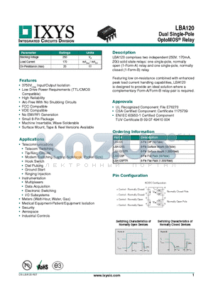 LBA120P datasheet - Dual Single-Pole OptoMOS Relay