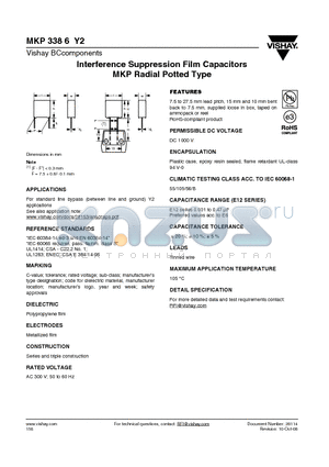 MKP3386Y2 datasheet - Interference Suppression Film Capacitors MKP Radial Potted Type