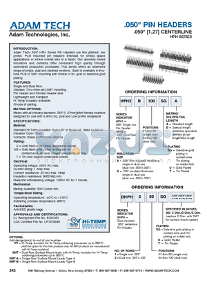 HPH1B10SGA datasheet - .050 PIN HEADERS .050 [1.27] CENTERLINE