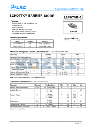 LBAS170HT3G datasheet - SCHOTTKY BARRIER DIODE Schottky diode for high-speed switching