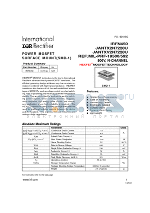 JANTX2N7228U datasheet - POWER MOSFET SURFACE MOUNT(SMD-1)