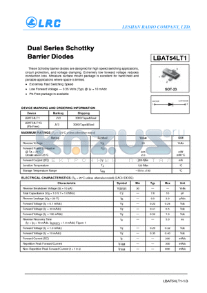 LBAT54LT1 datasheet - Dual Series Schottky Barrier Diodes