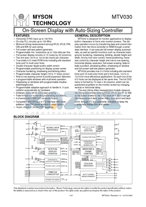 MTV030 datasheet - On-Screen Display with Auto-Sizing Controller