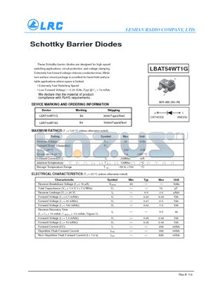 LBAT54WT1G datasheet - Schottky Barrier Diodes Extremely Fast Switching Speed