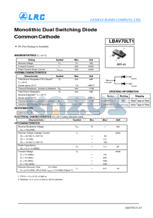 LBAV70LT1G datasheet - Monolithic Dual Switching Diode Common Cathode