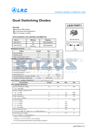 LBAV70WT1G datasheet - Dual Switching Diodes