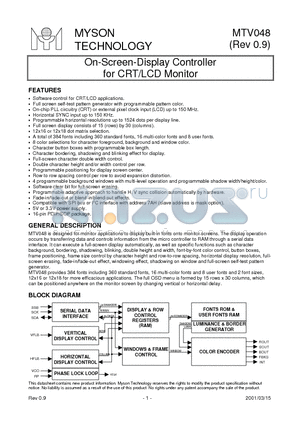 MTV048 datasheet - On-Screen-Display Controller for CRT/LCD Monitor