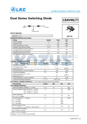 LBAV99LT1 datasheet - Dual Series Switching Diode