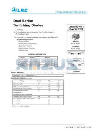 LBAV99WT1G datasheet - Dual Serise Switching Diodes