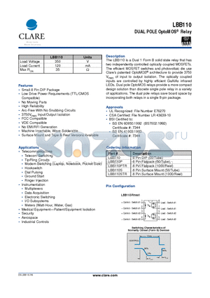 LBB110P datasheet - DUAL POLE OptoMOS Relay