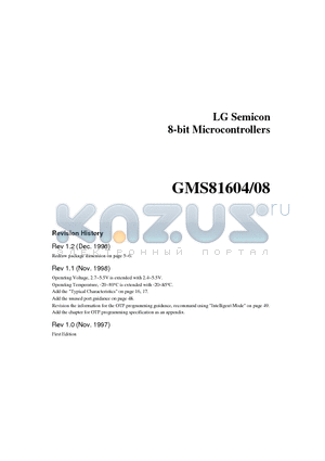 GMS8160XPL datasheet - LG Semicon 8-bit Microcontrollers