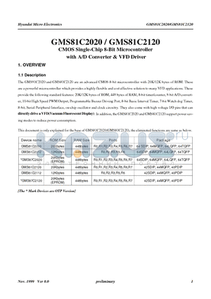 GMS81C2020 datasheet - CMOS Single-Chip 8-Bit Microcontroller with A/D Converter & VFD Driver