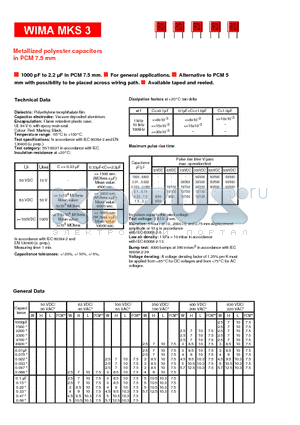 MKS3 datasheet - Metallized polyester capacitors in PCM 7.5 mm