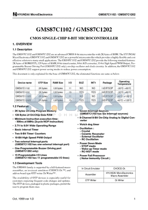 GMS87C1102 datasheet - CMOS SINGLE-CHIP 8-BIT MICROCONTROLLER